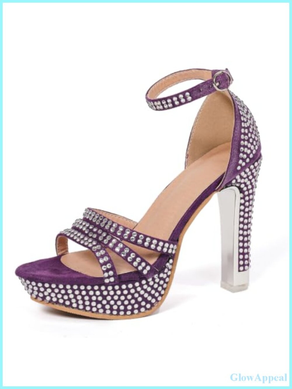 Rhinestone Platform Block High Heel Ankle Strap Open Toe Sandals
